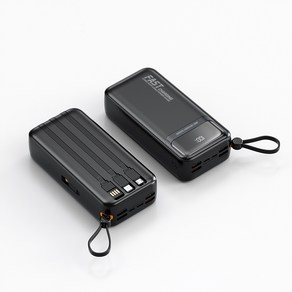 보조배터리 40000mAh 초고속 충전 4개 충전선 내장일체형휴대용캠핑 보조배터리, 어두운 밤색