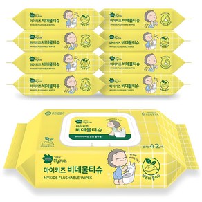 그린핑거 마이키즈 비데물티슈 캡형, 55g, 42매, 9개
