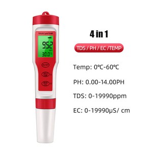 전문 TDS PH 측정기 PH/TDS/EC/온도 수영장 수족관용 디지털 수질 모니터 테스터, 1개