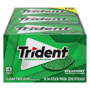 트라이던트 Trident 무설탕 자일리톨 슈가프리 껌 스피어민트 (Spearmint) 14 stick X 15packs 토탈 320스틱 33000원