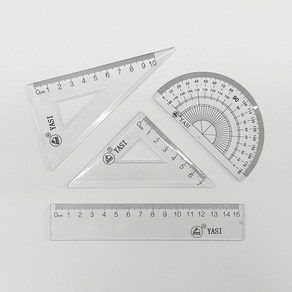 투명 삼각자 각도기 15cm자 4종 Set 하드케이스, 1세트, Clea