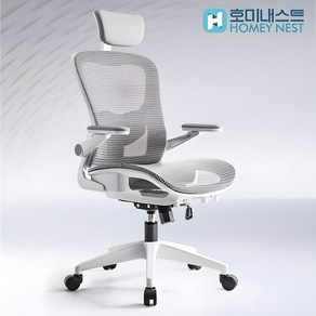 HOMEY NEST 메쉬 사무실 사무용의자 3D팔걸이 틸팅가능 요추 허리보호 체어 HN-OC107, 화이트