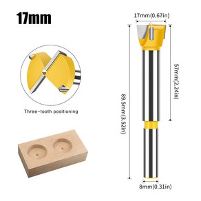 힌지 텅스텐 생크 커터 카바이드 개 비트 톱 커터 드릴 Fostne 도구 목공 팁 15mm100mm 라운드 구멍 1 보링, 3) 17mm, 1개