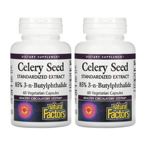 내추럴팩터스 Natural Factors 샐러리 씨 표준화추출 60베지캡슐 2개 Celery Seed 셀러리 3n 부틸 뷰틸 프탈라이드 프탈리드