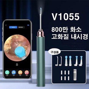 위드트레이 스마트 가시 귀이개 내시경 귀이개 500W 800W 고화질 카메라 앱 링크 LED 조명 소프트헤드 USB충전, V1055그린, 1개, 1개입