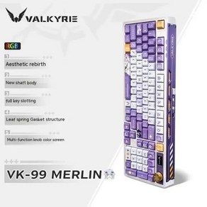 무소음기계식키보드 핫스왑 커스텀 VALKYRIE 게이밍 키보드 3 가지 모드 무선 블루투스 핫 스왑 RGB 맞춤형 기계식 VK99, 없음, 없음, 3) VK99Melin, 없음