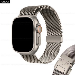 URVOI Milanese Loop fo Apple Watch Ulta 2 band stainless steel stap fo iWatch paachute buckle, Titanium colo, 1개