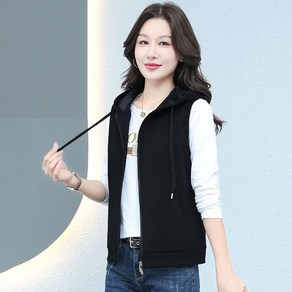 3colo 여성 춘추 후드 지퍼 민소매 트레이닝 조끼 캐주얼 데일리 간절기 아우터