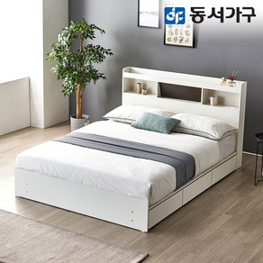 동서가구 벨로네로 LED 헤드 3서랍 Q 수납침대 프레임 DF643949, 화이트