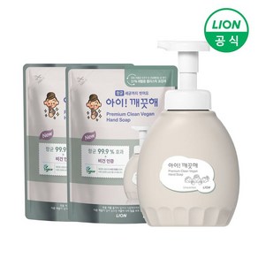 (etv) 아이깨끗해 핸드워시 프리미엄 클린비건 용기 450ml 1개+리필 400ml 2개, 피오니향