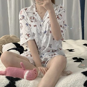 [반팔/긴팔] 화이트 헬로키티 반팔 긴팔 잠옷 세트 2가지 버전