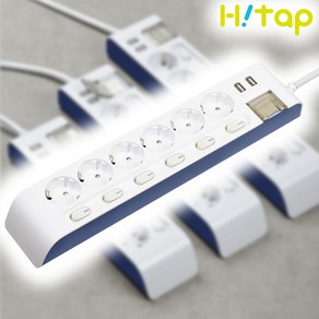 현대일렉트릭 하이탭 개별 스위치 USB 충전 2포트 2800W 국산 안전 멀티탭, 6구, 1개