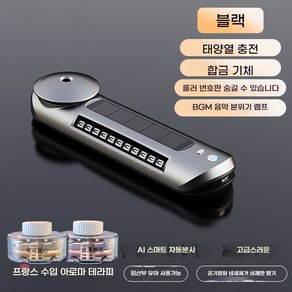 [차량용품]차량용 태양열 고급 방향제 / 태양열 충전 /usb충전 AI 스마트 작동/주차번호판 / 스마트 LED 네온 조명, 블랙, 1개
