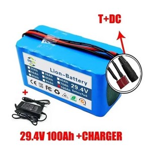 18650 충전식 리튬 배터리 팩 7S3P 100000mah 24V Lifepo4 전기 자전거 휠체어용 2A 충전기, T-plug-DC, 1개