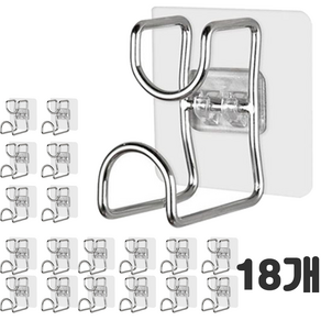 차차미 접착식 다용도걸이 벽걸이 벽고리 접착, 18개, 투명
