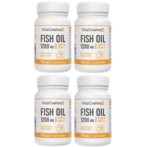 [미국제조사 직배송] VitaCosmoX 비타코스모엑스 오메가-3 프리미엄 피쉬 오일 1200mg DHA EPA 120 소프트젤, 4개, 120정