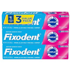 [미국]Fixodent Complete 오리지널 의치 접착 부착제 크림 2.4온스(3개 팩)무료배송, 1개, 68ml