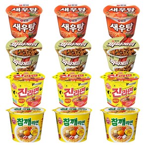 [메리박스] 큰컵라면세트 4종 12개(진라면매운맛3+새우탕큰사발3+참깨라면3+짜파게티3), 1세트