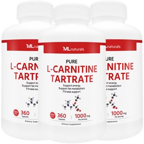 [미국빠른직구] 신제품 마이라이프 내추럴스 L-카르니틴 타르트레이트 1000mg (수퍼사이즈), 360정, 3개