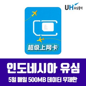 TELKOMSEL 인도네시아유심 자카르타유심 발리유심 여행용 데이터무제한 발리 인도네시아 5일 매일 500MB, 1개