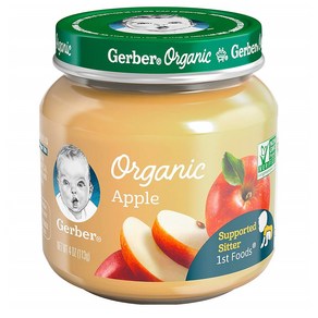 거버 퓨레 이유식 1단계 113g 6팩 애플 사과 Gebe Puees Oganic 1st Foods Apple Baby Food Glass Ja 4 oz, 단일옵션, 6개