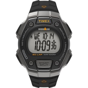 Timex 아이언맨 클래식 30 남성용 손목시계 풀 사이즈 쿼츠 스포츠 시계(레진 스트랩 포함) 블랙 18(모델 TW5M18700), 블랙/디지털 그레이/실버톤/오렌지