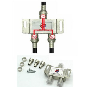 [컴뱅크 유선분배기 ] TV 유선방송 디지털 아날로그 공중파 케이블방송 RF 동축 분배 공유 TV 2대 연결, 1개