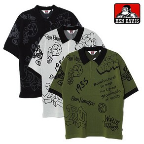 벤데이비스 BEN DAVIS 반소매 니트 폴로 맨즈 레이디스 총무늬 스트리트 그레이/블랙/카키 M-XL SCRIBBLE KNIT POLO -3.COLOR-