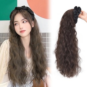 하이유니 히피펌 프릴주름곱창 헤어 밴드 머리띠 가발 55cm, 다크브라운, 1개