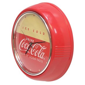 Mark Feldstein & Associates Drink Coca Cola 레트로 냉장고 스타일 원형 다이너 벽시계 레드 25.4cm(10인치)