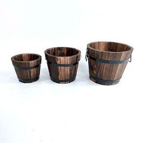 [왓위셀] 오크통 우드 원목 목재 원형 화분 3종 베란다 꾸미기, 02. 중(높이 12cm), 1개