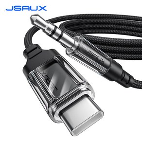 JSAUX 오디오 C타입 to AUX 투명 케이블 차량용 3.5mm 옥스선, 블랙, 1개, 1m