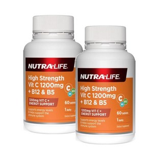 뉴트라라이프 하이 스트렝스 비타민C 1200mg 비타민B12 B5 판토텐산 NutaLife High Stength Vit C plus B12 & B5, 2개, 60정