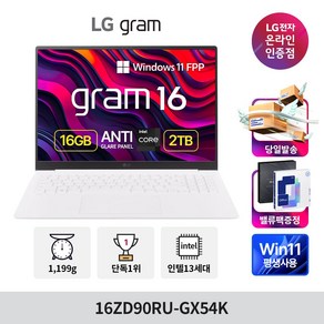 LG전자 2024 그램 16 코어i5 인텔 13세대, 스노우 화이트, 2TB, 16GB, WIN11 Home, 16ZD90RU-GX54K