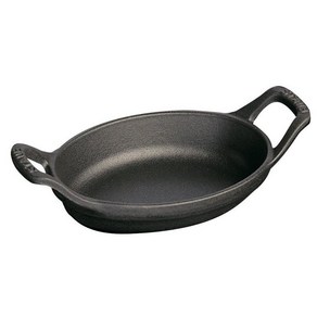 Staub 주철 14 x 9.7cm5.5 3.8인치 미니 타원형 그라탕 베이킹 접시 - 매트 블랙 프랑스산 228929, 1개