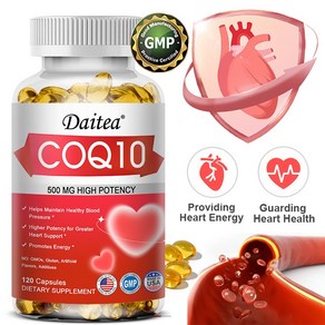 코엔자임 Q10(CoQ10) 500mg 캡슐 항산화 심장 건강 혈압 수치 및 면역 지원 에너지 생산, 60캡슐, 1개