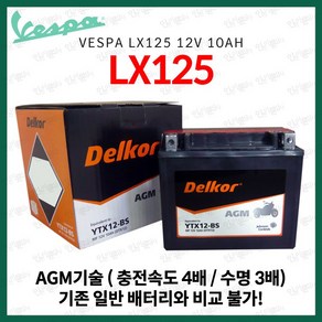 베스파 LX125 델코 AGM 12V 10Ah 배터리, 1개