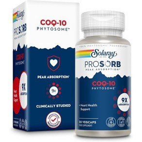 솔라레이 CoQ-10 피토솜 - 9X CoQ10 200mg - 소화하기 쉬운 - 비건 콩 없이 만든 - 60일 보증 - 30인분 30개 베지캡, 1개