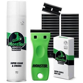 몬스터 엑스퍼트 스티커 타르 자국 제거 2종 세트 (스티커제거제 300ml + 스크래퍼 + 교체형 칼날 30p), 1세트