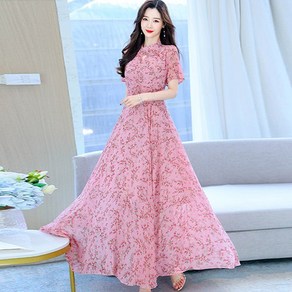 CherryBlossom 여성 여름 쉬폰 플라워 롱 원피스 여신 드레스 하객룩 피로연