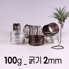 [100g] 분재 공예 원예 알루미늄 와이어 철사 끈 식물 화분 분재용 공예용 원예용, 2mm(길이_약11.5미터), 실버100g, 1개