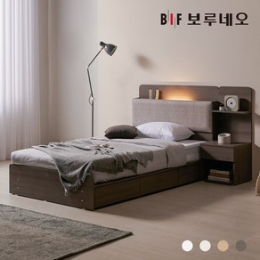 보루네오 리오Po LED 3서랍 수납 호텔침대 독립유로탑 세트 SS, 브라운워시&그레이