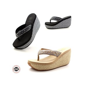 [통굽 9cm] 발볼편한 여성 여름 반짝이큐빅장식 키높이 쪼리 슬리퍼 NGS M-840