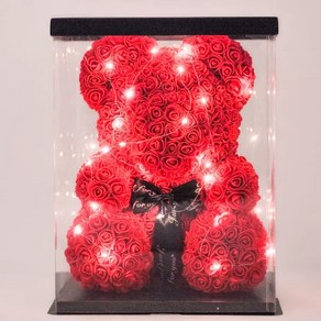 LED 로즈베어 조화 장미곰돌이 꽃다발 크리스마스 선물 기념일, 40cm, 1세트, 레드