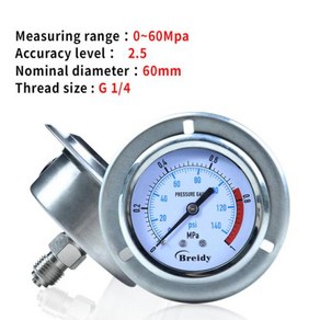 Xin 테스터 충격 방지 스테인레스 스틸 공기 오일 물 유압 지 스레드 G1/4 프리 압력 지 0-60Mpa, 0-1.6Mpa, Black