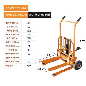 2.5톤 리프트 유압자키파레트 수동 파렛트 미니 핸드카 계단 수동지게차, 1개, 200kg 리프트 0.9m 포크