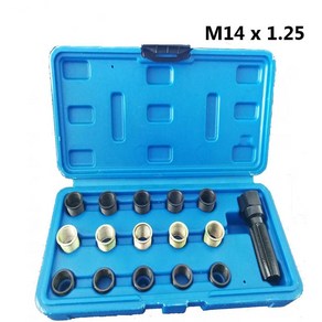 헬리코일 helicoil kit 16pcs 14mm 점화 플러그 재 스레드 키트 리머 탭 스레드 수리 m14x1.25 자동차 도구 수리를위한 실린더 헤드 헬리코일 차량 자동, 1개