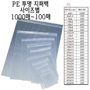 PE 투명 지퍼백 0.05T 사이즈별 1000매 지퍼팩 지퍼락, 1개