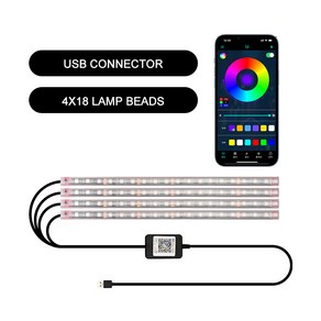 엠비언트라이트 호환 LED 자동차 인테리어 앰비언트 풋 라이트 USB 무선 원격 음악 앱 제어 RGB 분위기, 05 72LED USB, 1개