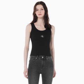 캘빈클라인 진 CALVIN KLEIN JEANS 여 블랙 우븐 라벨 립 탱크 탑 J222566 BEH 249665